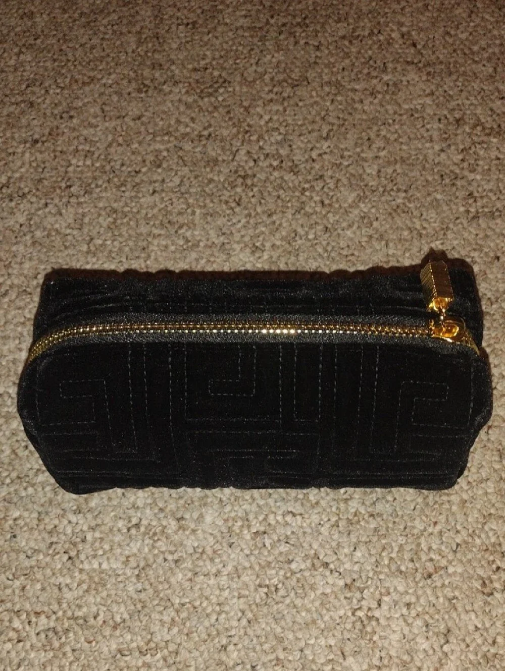 Balmain Black Quilted Velvet Pouch with Gold Hardware